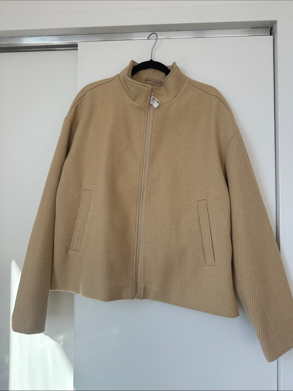 ASOS Tan Ribbed Zip-Up Bomber Jacket